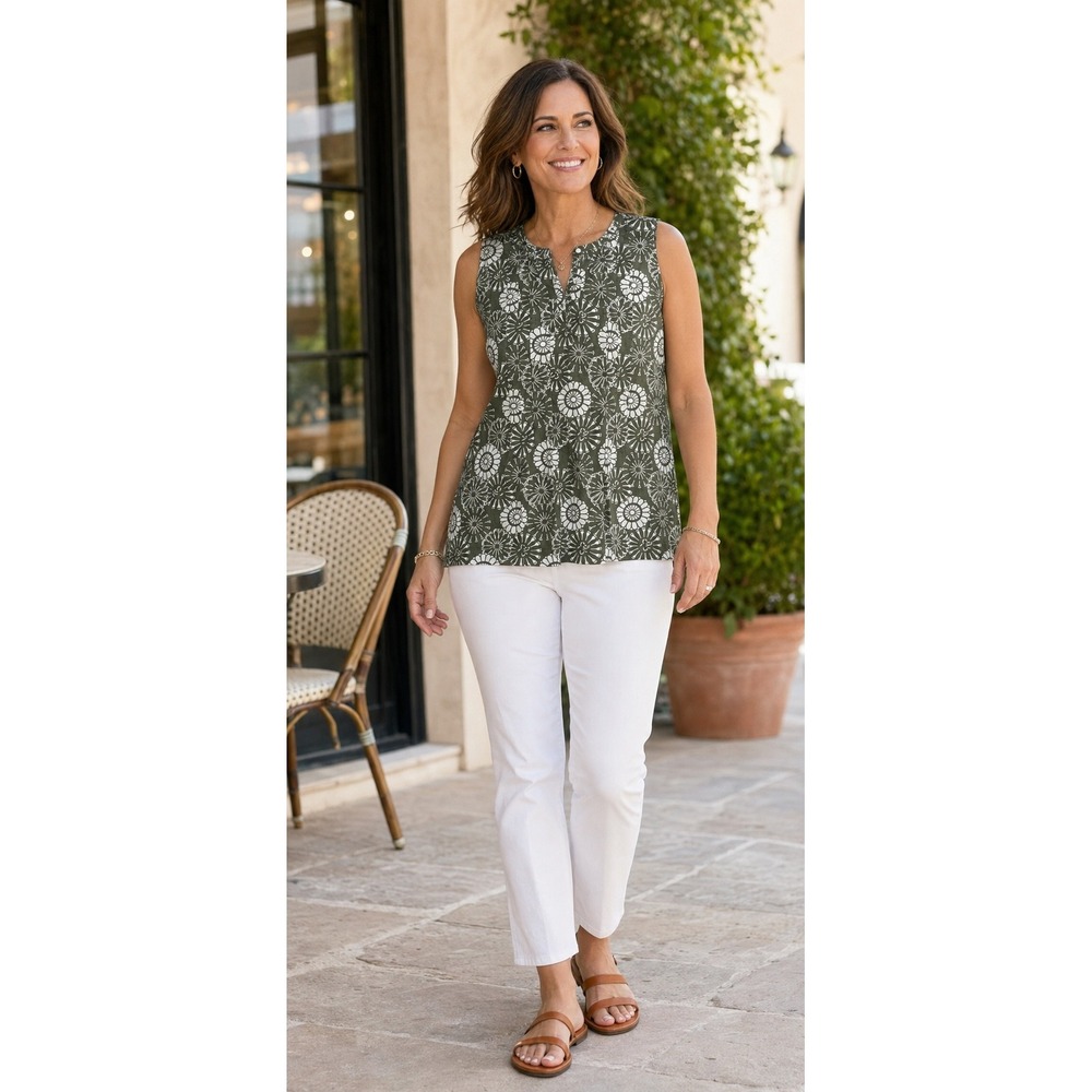LOFT Womens Olive Green 100% Cotton Blouse Top  Boho Business Casual Breathable